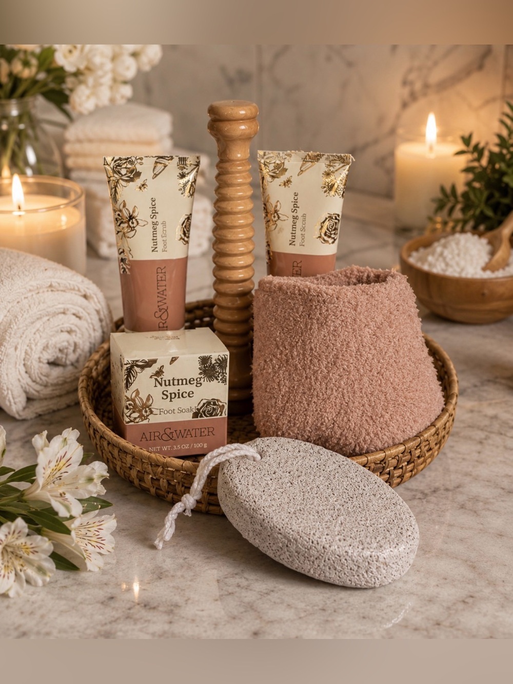 Air & Water Nutmeg Spice Foot Care Spa Gift Set | 6pc Pedicure Self Care Bundle